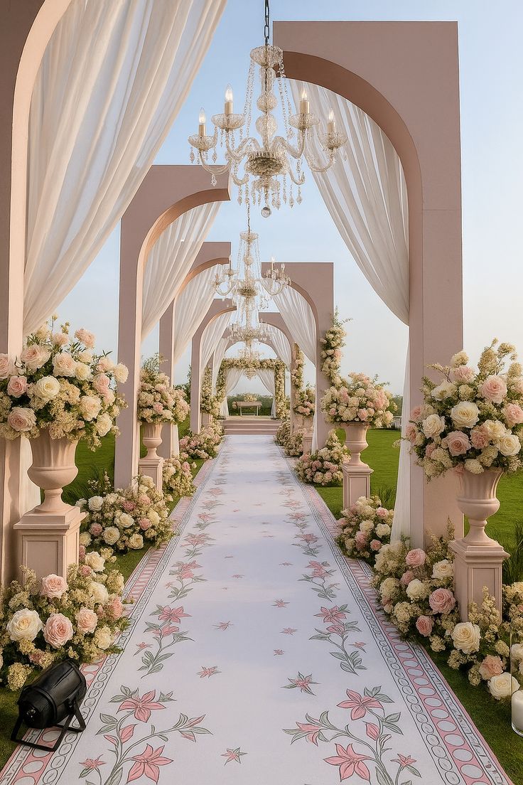 Outdoor wedding ceremony with guest seating